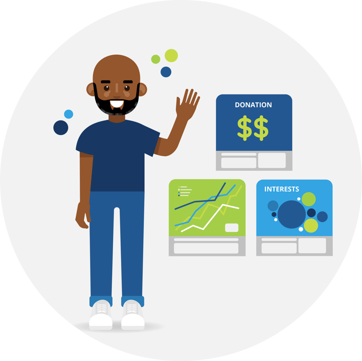 Illustration of an alumni with graphs and charts indicating data insights. Illustration of an alumni with graphs and charts indicating data insights.