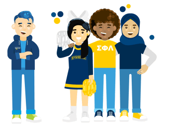 Campus Sonar team member with three higher ed professionals from La Salle University dressed in school spirit wear