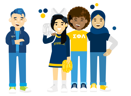 Campus Sonar team member with three higher ed professionals from La Salle University dressed in school spirit wear