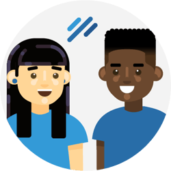 A woman and man turned towards each other, engaged in conversation A woman and man turned towards each other, engaged in conversation
