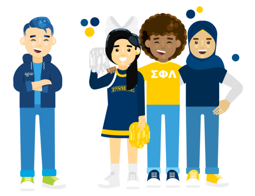 Three La Salle students standing next to a person from Campus Sonar