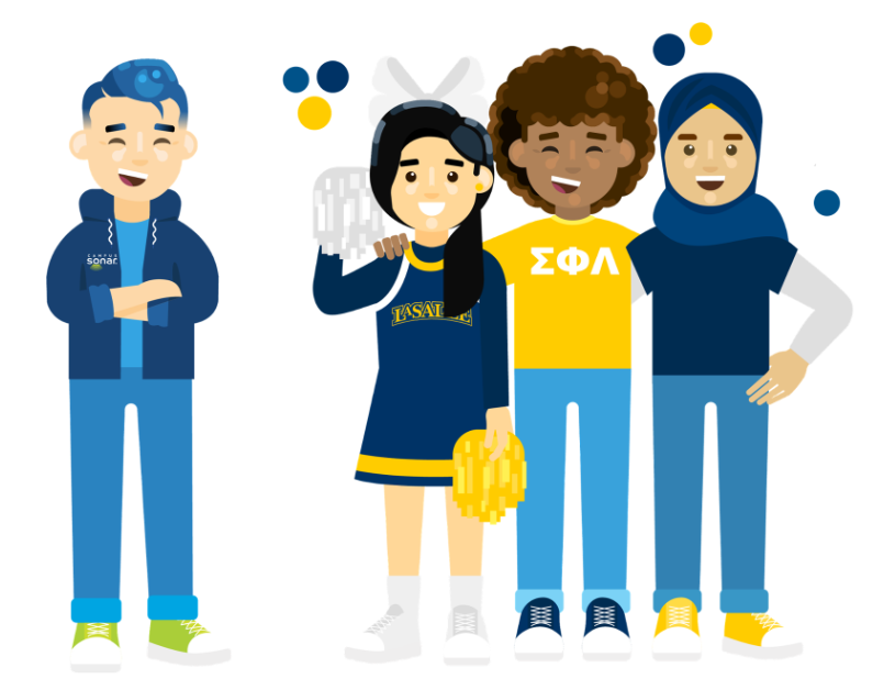 Three La Salle students standing next to a person from Campus Sonar Three La Salle students standing next to a person from Campus Sonar