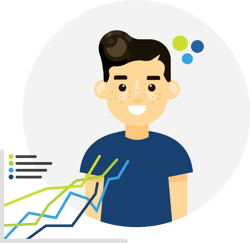 Male student with a line graph superimposed over the illustration