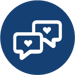 Icon with two social media messages with hearts 