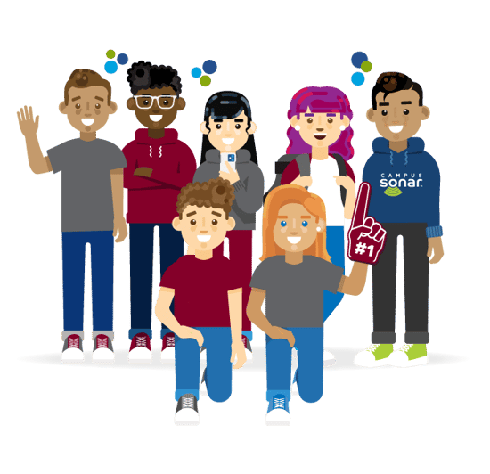 Group of higher ed professionals and student with a Campus Sonar team member Group of higher ed professionals and student with a Campus Sonar team member