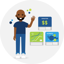 Man standing next to three graphs