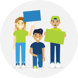 Woman standing holding a sign, man kneeling, and man standing holding a sign Woman standing holding a sign, man kneeling, and man standing holding a sign