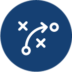 Arrow from one point to another with x's on either side, strategy icon