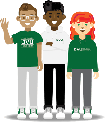 Three students with UVU clothing