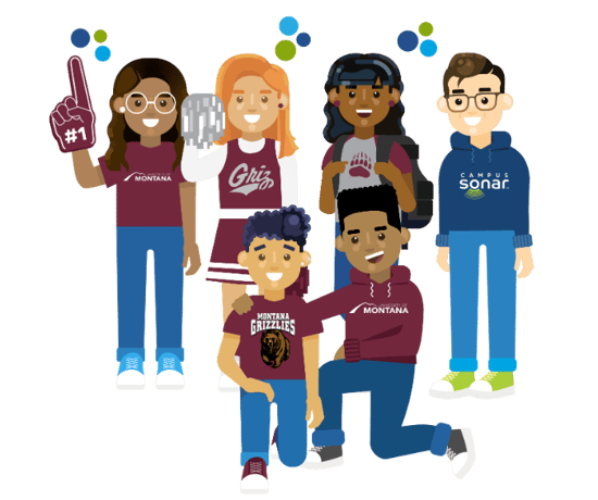 A Campus Sonar team member standing with a group of University of Montana students