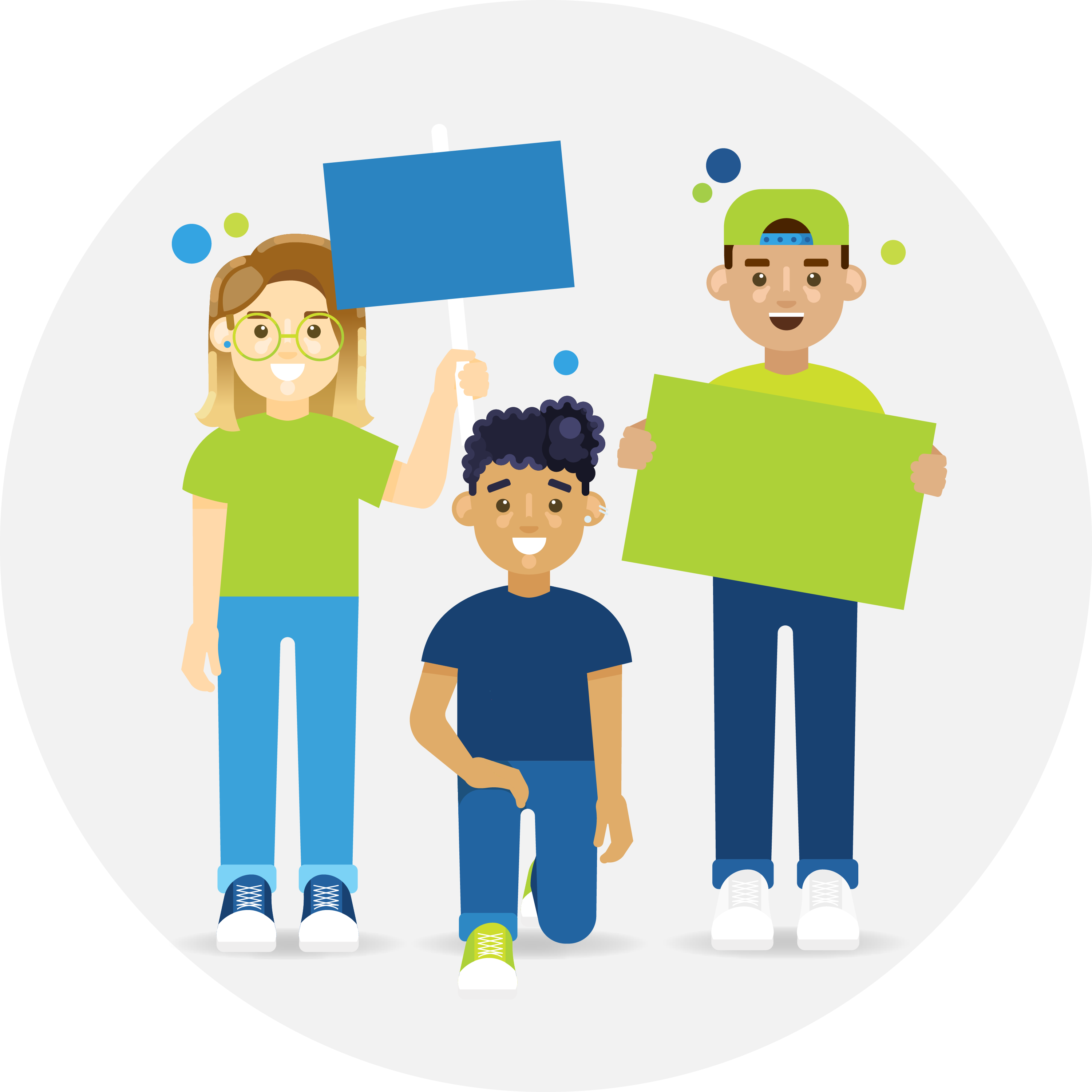 Illustration of 3 students protesting Illustration of 3 students protesting