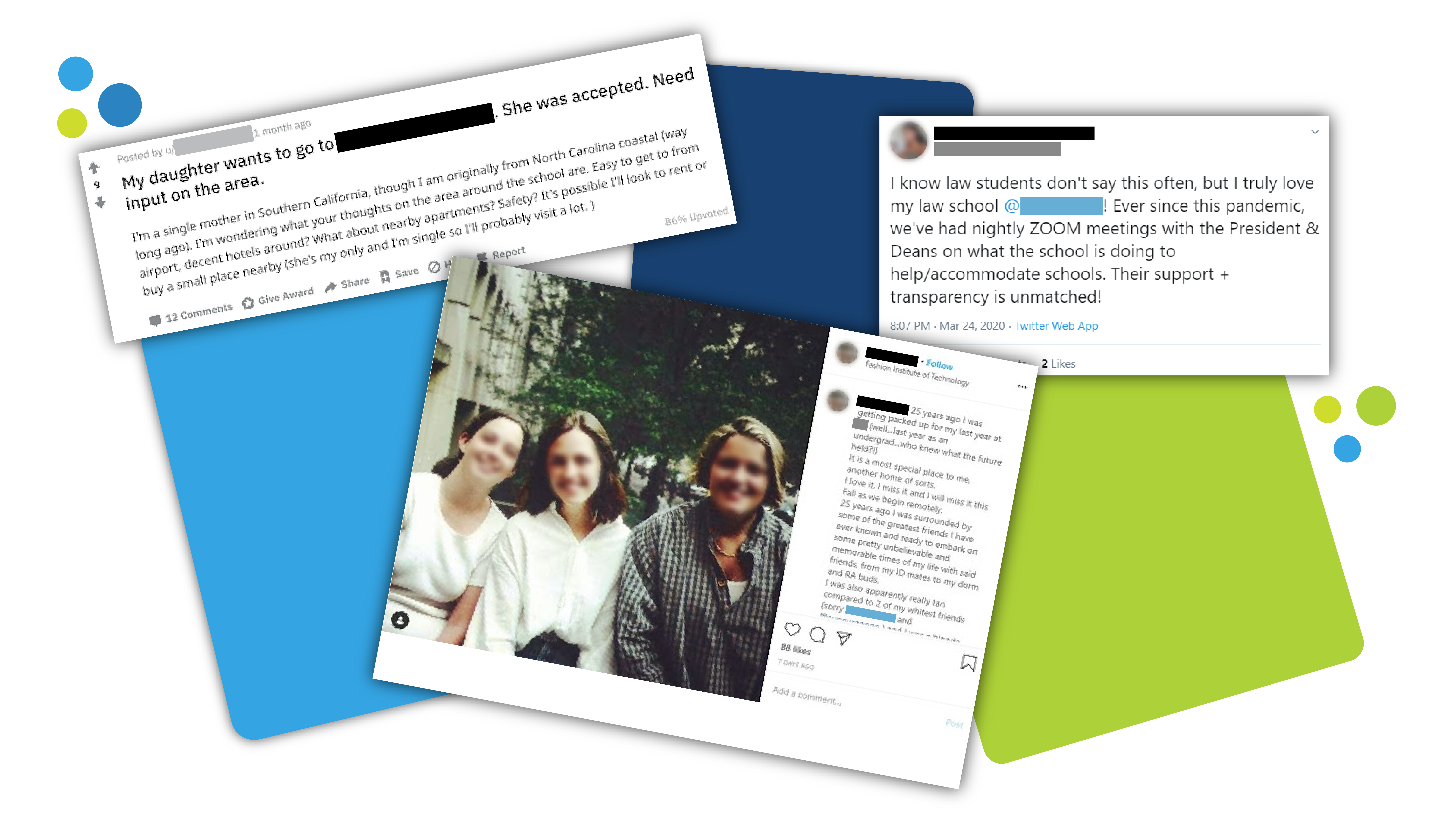 A collage of three example social posts demonstrating potential influencers. A collage of three example social posts demonstrating potential influencers.