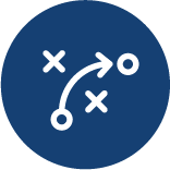 Arrow from one point to another with x's on either side, strategy icon