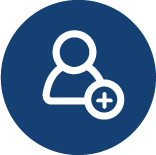 Outline of a student with a plus sign, enrollment icon